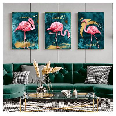 Gold Flamingo Blaues Meer Fotodruck Tiergemälde Moderne Wandkunst Poster Heimdekoration 4-67 Nordisches Leinwandgemälde Romantisch