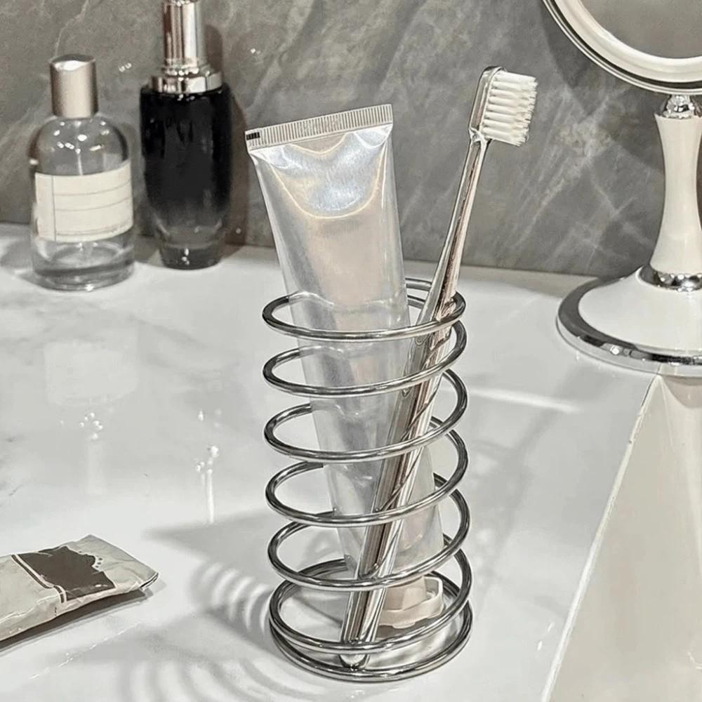 Stainless Steel Spring Shaped Toothbrush Holder Silver Toothbrush Toothpaste Organizer Desktop