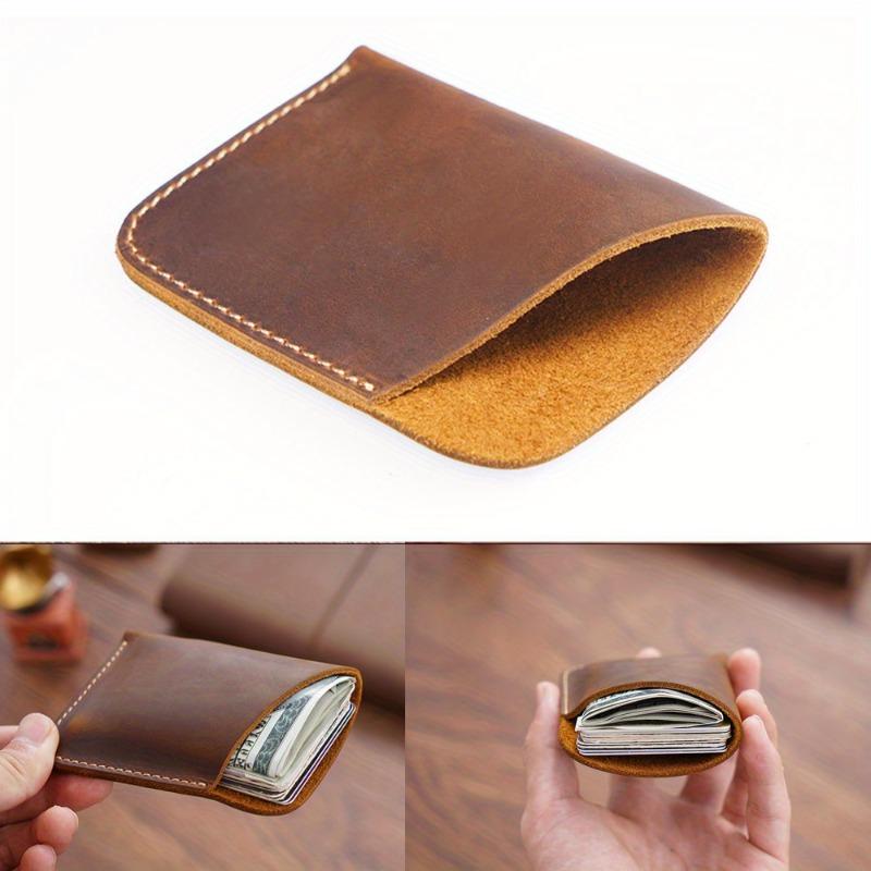 1 Pc Portable Leather Money Bag Hand-Stitched Vintage Cowhide Wallet Card Holder Pouch Organizer