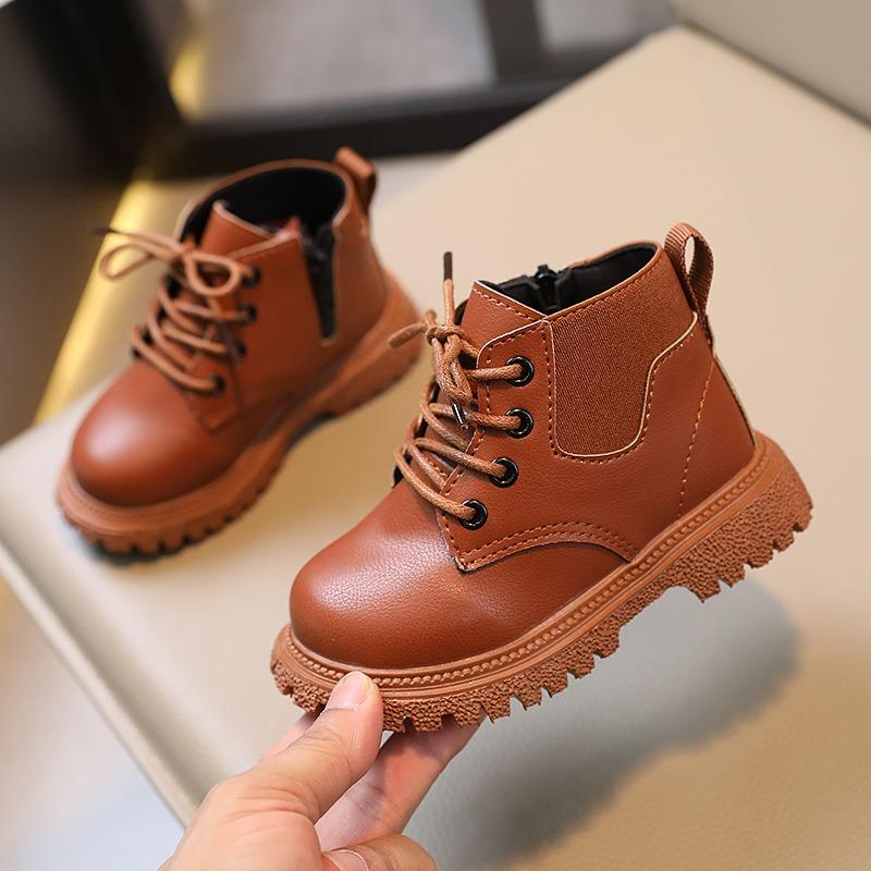 Autumn New Style Children's Fashion British Short Boots / Boys' Side-Zipper Trendy Martin Boots / Girls' Soft-Sole Casual Boots (Solid Color)