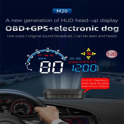 M20 Head Up Display Car Universal Dual System 3.5 Inches HUD, Speedometer OBD2 GPS Interface, Speed MPH, Engine RPM, Compass, OverSpeed Warning
