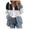 Women's Hooded Large Zip Jacket Loose Multicolor Paneled Plush Size