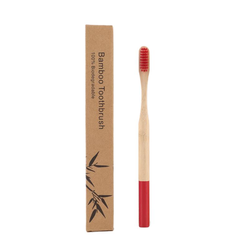 Eco Biodegradable Kraft Box Color Painted Round Handle Adult Soft Ready Stock Customizable Bamboo Toothbrush