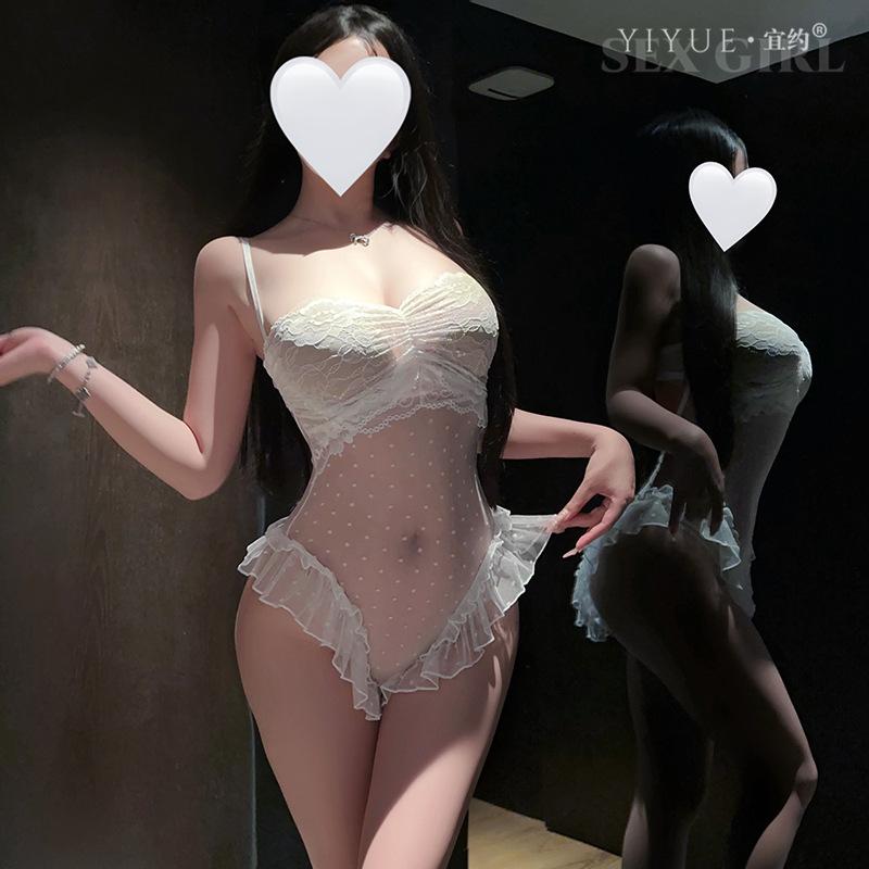 Sexy lingerie pure desire French onesie women's steel ring gathers sexy lace perspective flirting pajamas 1199
