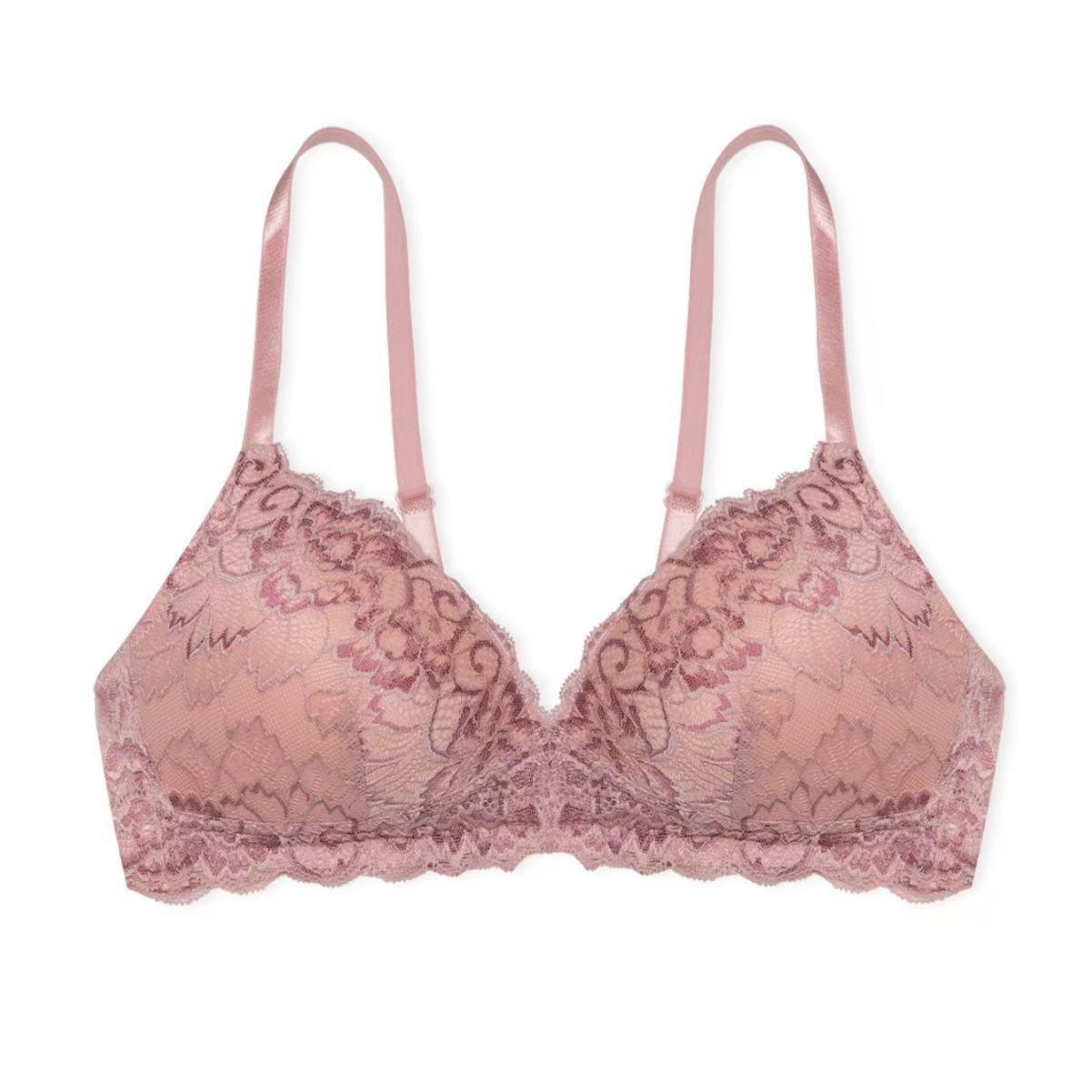Европейский и американский бесшовный кружевной бюстгальтер без косточек - Сексуальный собирающий дизайн для женщин. 70C розовый