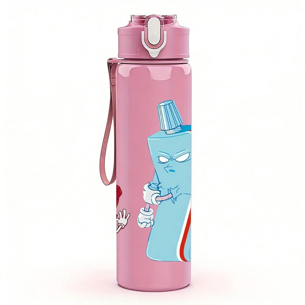 1PC Soda Drink Bottle Summer Cartoon Print 750ml Color Plastic Sports Water Bottle Leakproof Flip Straw Lid Suitable for Sports Office Home Use