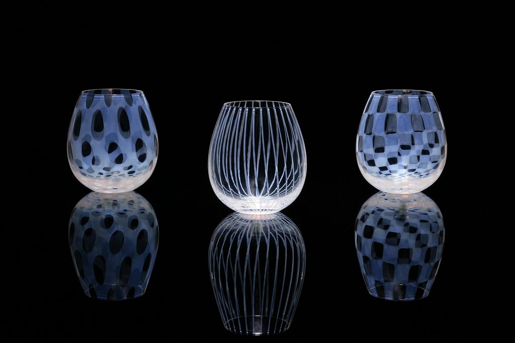 Hirota Glass Taisho Romantic Flower Bud Checkered Pattern KARA-4