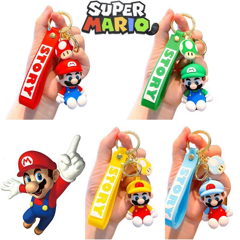 Keychain Mario Super Toy Cartoon Key Ring Bag Pendant Doll Kids Gifts Decorate