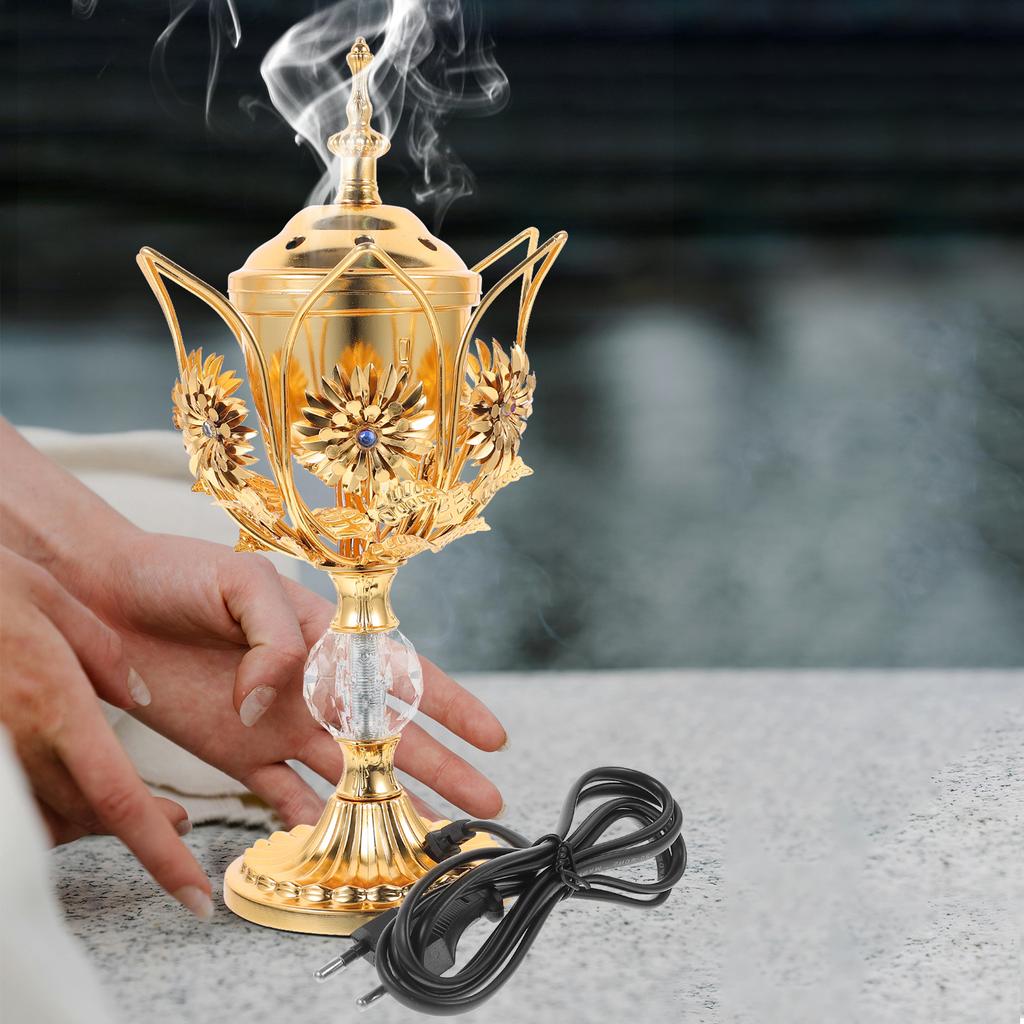 Electric Aroma Incense Burner Iron Vintage Plug-in Censer Holder Compact Metal Decor Incense Stove Safer for Home Eu Plug