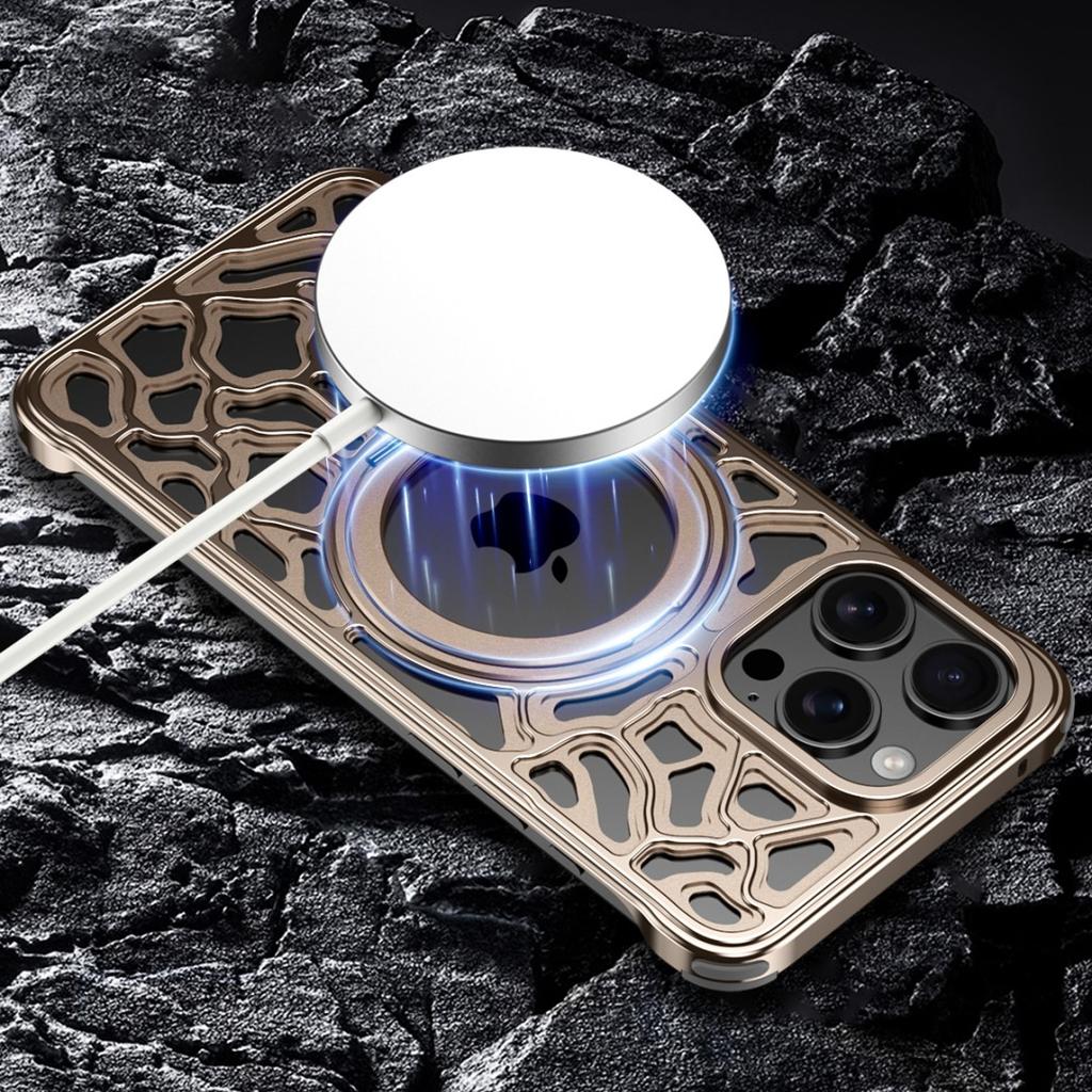 For iPhone 16 Pro Bumper Case Alloy Metal Borderless Back Cover with Magnetic Kickstand