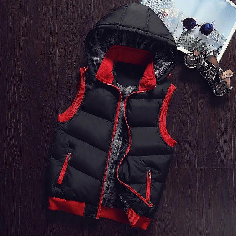 

Молодежный осенне-зимний повседневный жилет с капюшоном в корейском стиле, теплая куртка со стоячим воротником S чёрный