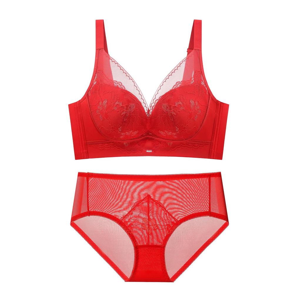 2025 Seamless Red Push-Up Bra & Panty Set: Wirefree, Adjustable, Enhances Small Chest, Comfortable for Women