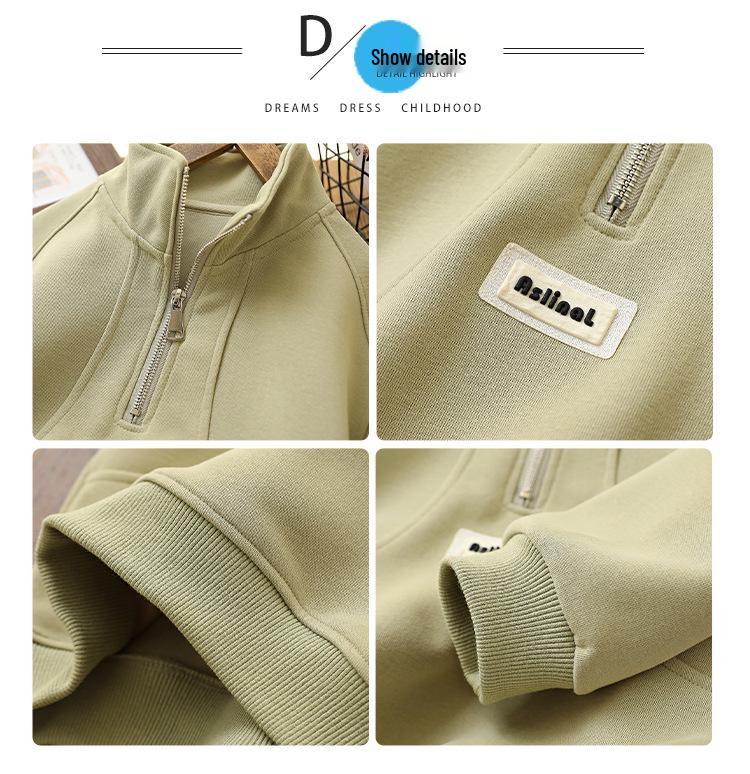 Boys' Fleece-Lined Half-Zip Sweatshirt: Trendy, Warm, Long-Sleeved Top for Autumn/Winter 2025