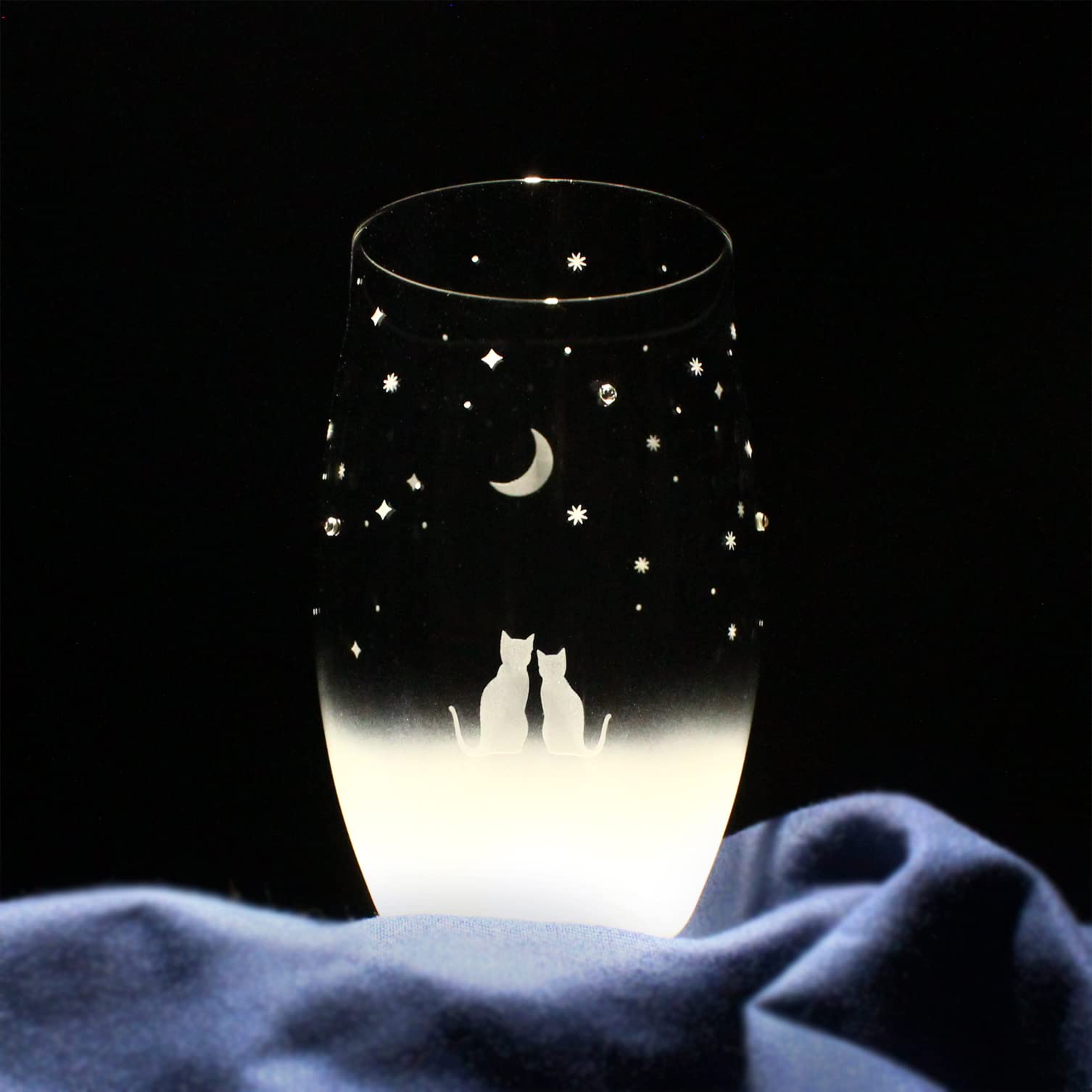 

Atelier Kees Cat Motif Glass, Original Design Tumbler (Large, 360ml, featuring a crescent moon and night sky)