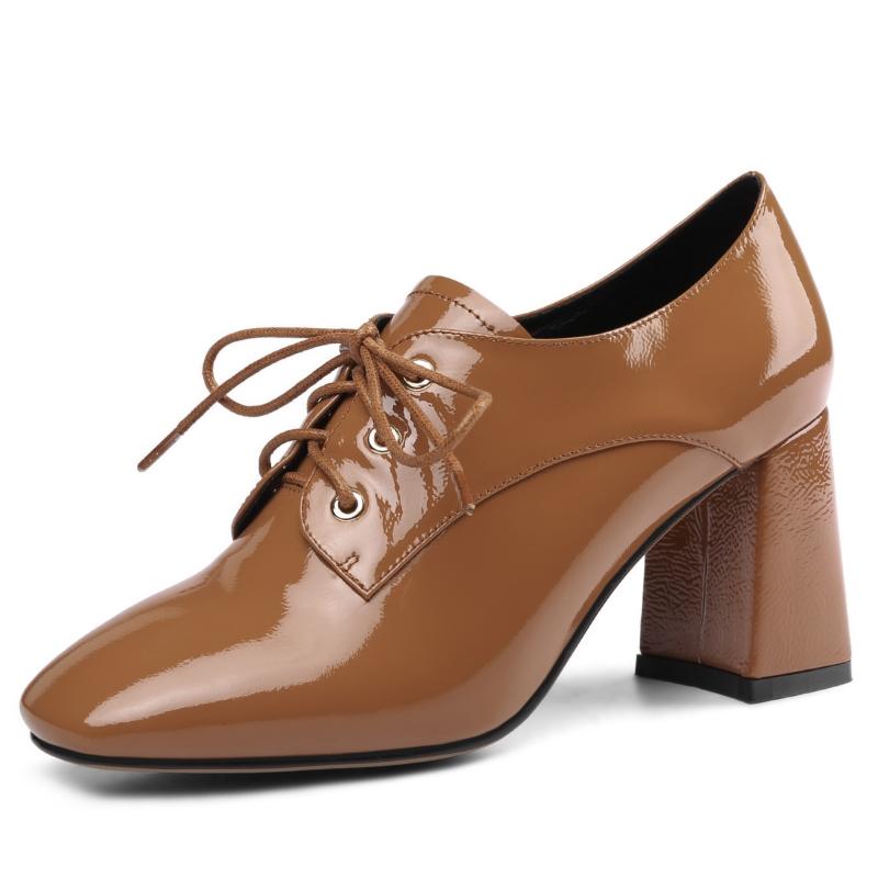 

Women s High Heels Oxfords Shoes Genuine Leather Elegant 2024 Spring Lace-up Black Party Office Shoes Ladies Comfortable Loafers 39 коричневий