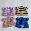 New Autumn/Winter Korean Edition Children's Knitted Hat for Boys and Girls Baby Striped Little Bear Wool Hat with Curled Cucumber Skin Warm Hat