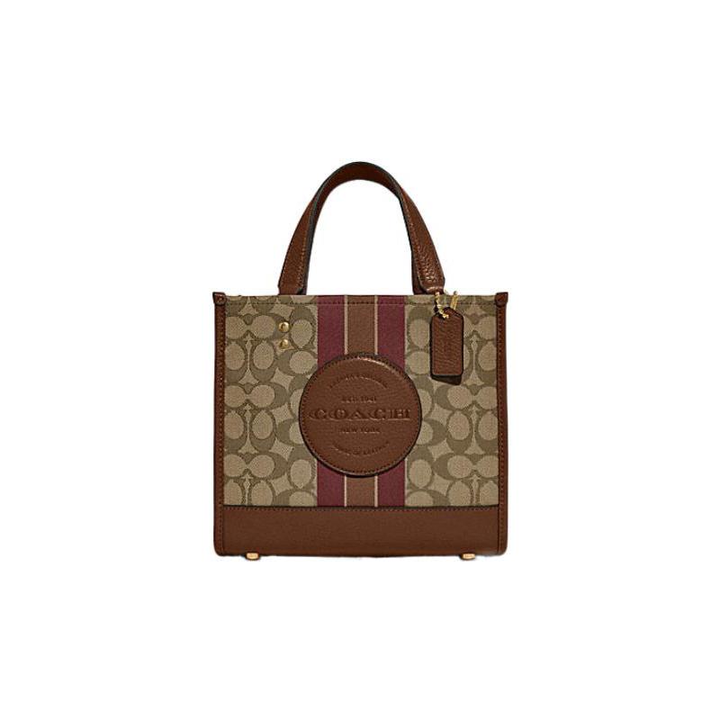 

COACH handbag Dempsey 22 Letter Logo Logo Stripe Print Fabric and Cow Leather Tote Bag Tote Bag Shopping Bag Crossbody Small Women’s Elephant Gray коричневий