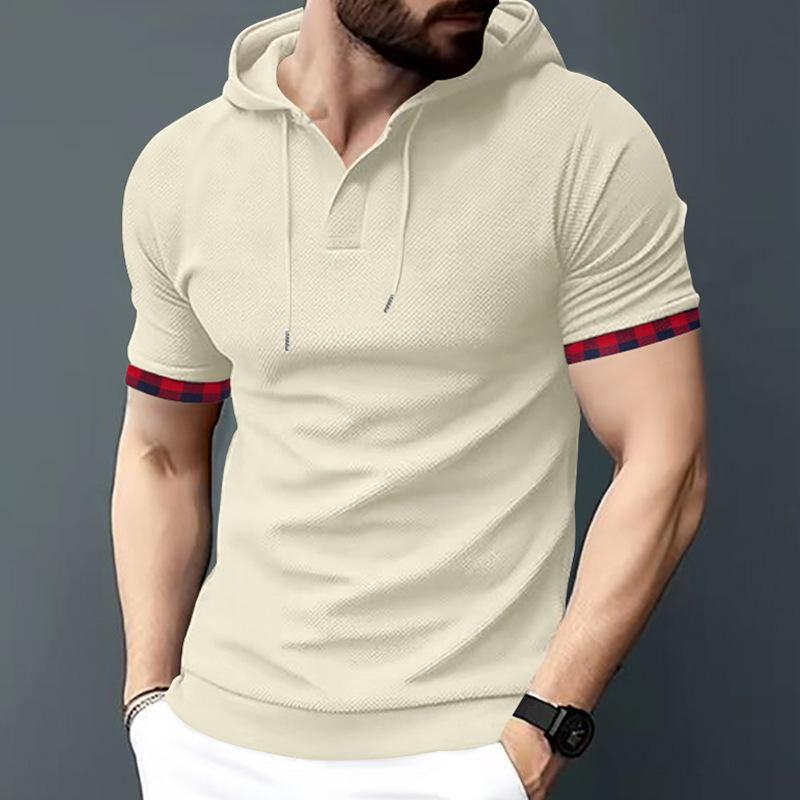 

Summer Short Sleeve Men s T-shirt Casual Fashion Solid Color Casual Hooded Men s T-shirt XXXL абрикосовий