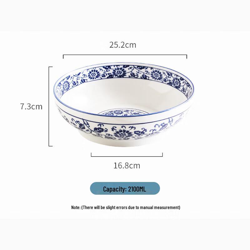 Huiahuang Ceramic 10-inch Blue and White Soup Bowl