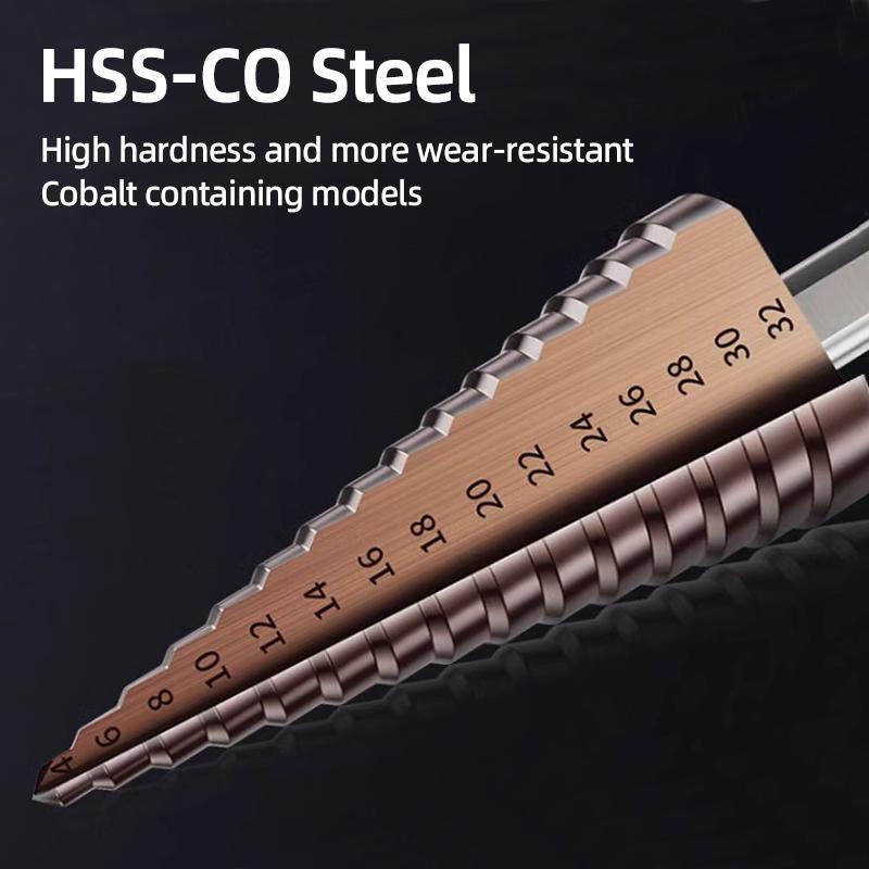 HSS CO Cobalt Step Drill Bit Straight Spiral Groove Hex  Shank Metal Stainless Steel Hole Saw Cutter Stepped Drilling Power Tools
