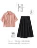 2025 Summer Plus Size Two-Piece: Skirt & Shirt Collar Top - Casual, Loose, Age-Reducing for Women