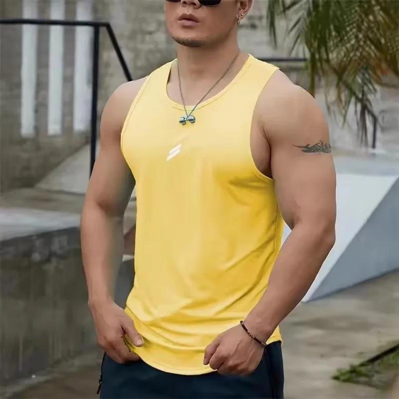 

Comfortable Sports Summer Beach Men s Tank Top Casual Round Neck Fitness Tops Sleeveless Vest Quick Dry 4XL жовтий