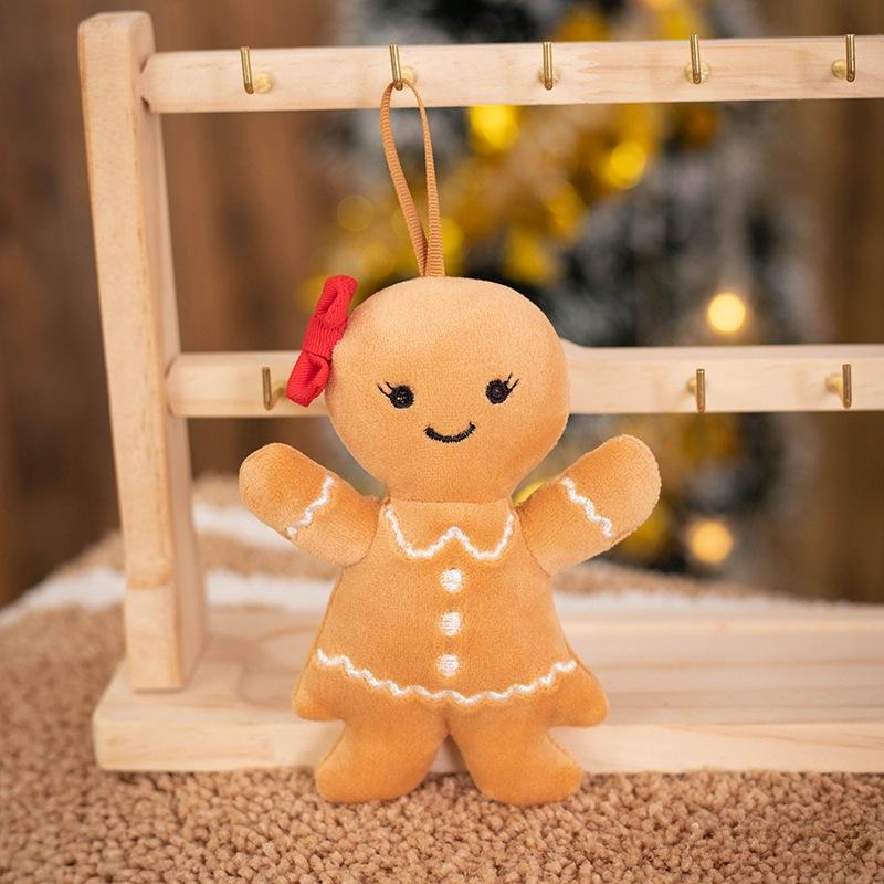 

Christmas Gingerbread Man Pendant Plush Toy Doll Holiday Decor Couple Keychain Female