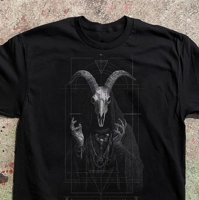 Gotycka Koszulka Okultystyczna Baphomet Czaszka Kozła Ciemna Sztuka, Pogańskie Czarodziejstwo Streetwear, Alternatywna Moda Koszulka Graficzna