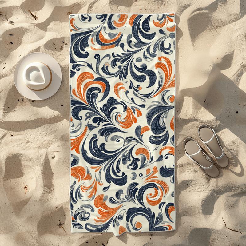

Beach Towel With Teal & Tan Geometric Swirl Print Beach Towel Design Sports Travel Swim Pool Yoga More Suitable for Summer W40*H60(CM)
