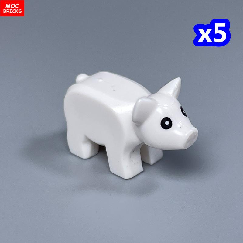 Non-Toxic Moc Bricks City Animal Little Pink Pig Zoo Farm Model Accessories Particles Assembled Educational Kids Toys