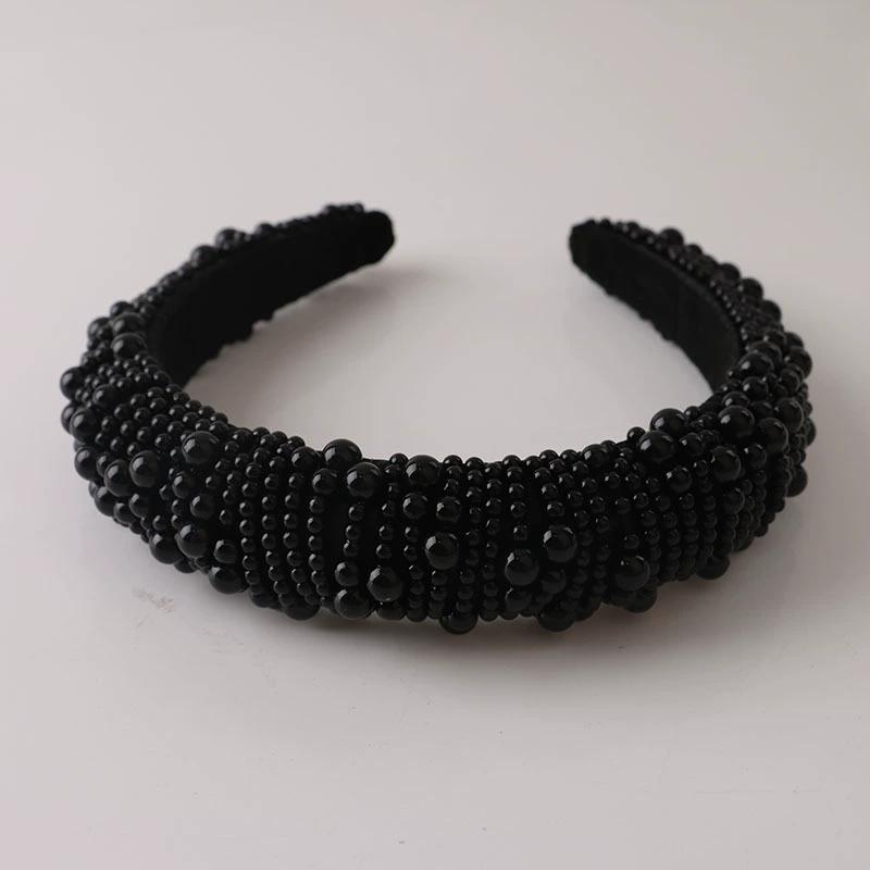 Baroque Vintage Pearl Glass Beads Bow Headband Fashion Hairbands Full Rhinestone Sponge Hair Band Hair Accessories