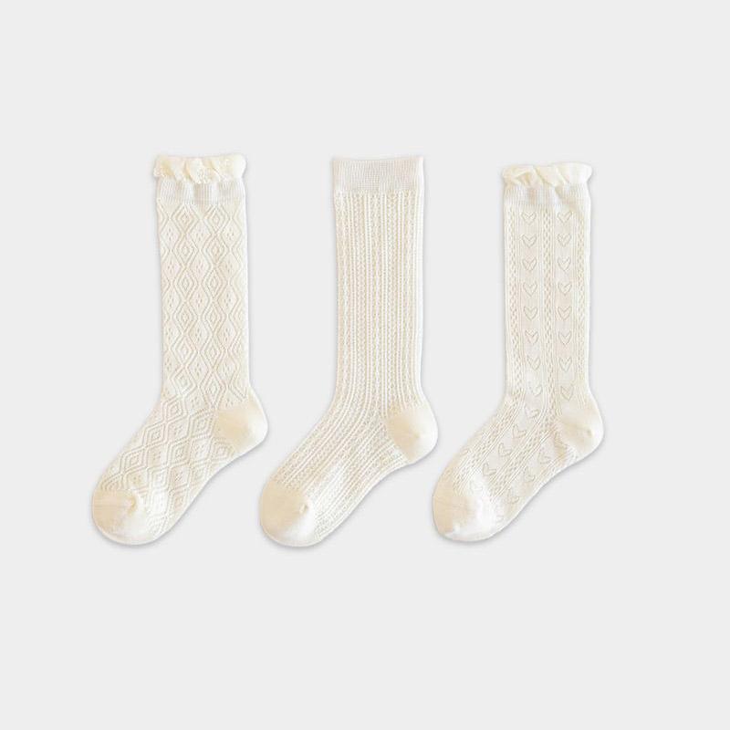 3Pairs Princess White Lace Ruffle Stockings Girl Summer Mesh Sock Thin Breathable Kids Long Socks 3-12Year Children Calf Socks