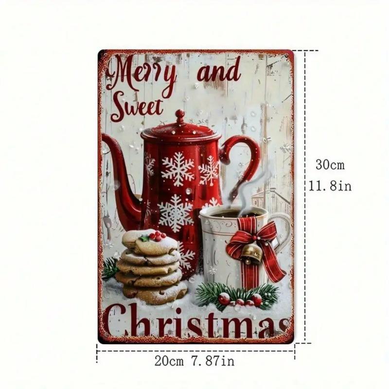 Vintage Snowflake Teapot Metal Tin Sign Wall Decor Christmas Home