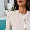 Cross-border Special Rice Apricot Embroidered Lace Short Horn Sleeve Shirt, European and American Foreign Trade Women's Holiday Cardigan