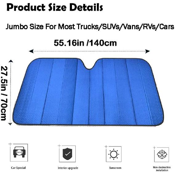 Windshield Sunshade Car Foldable UV Ray Reflector Auto Front Window Sun Shade Visor Shield Shade,Keeps Vehicle Cool - Blue (55" X 27.5")