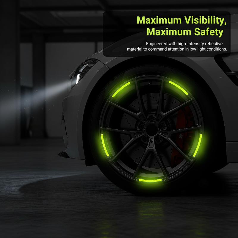 Car Wheel Hub Reflective Stripes Sticker Driving Safety Tire Decor Warning Sticker Automobile Trunk Reflective Tape Car Sticker