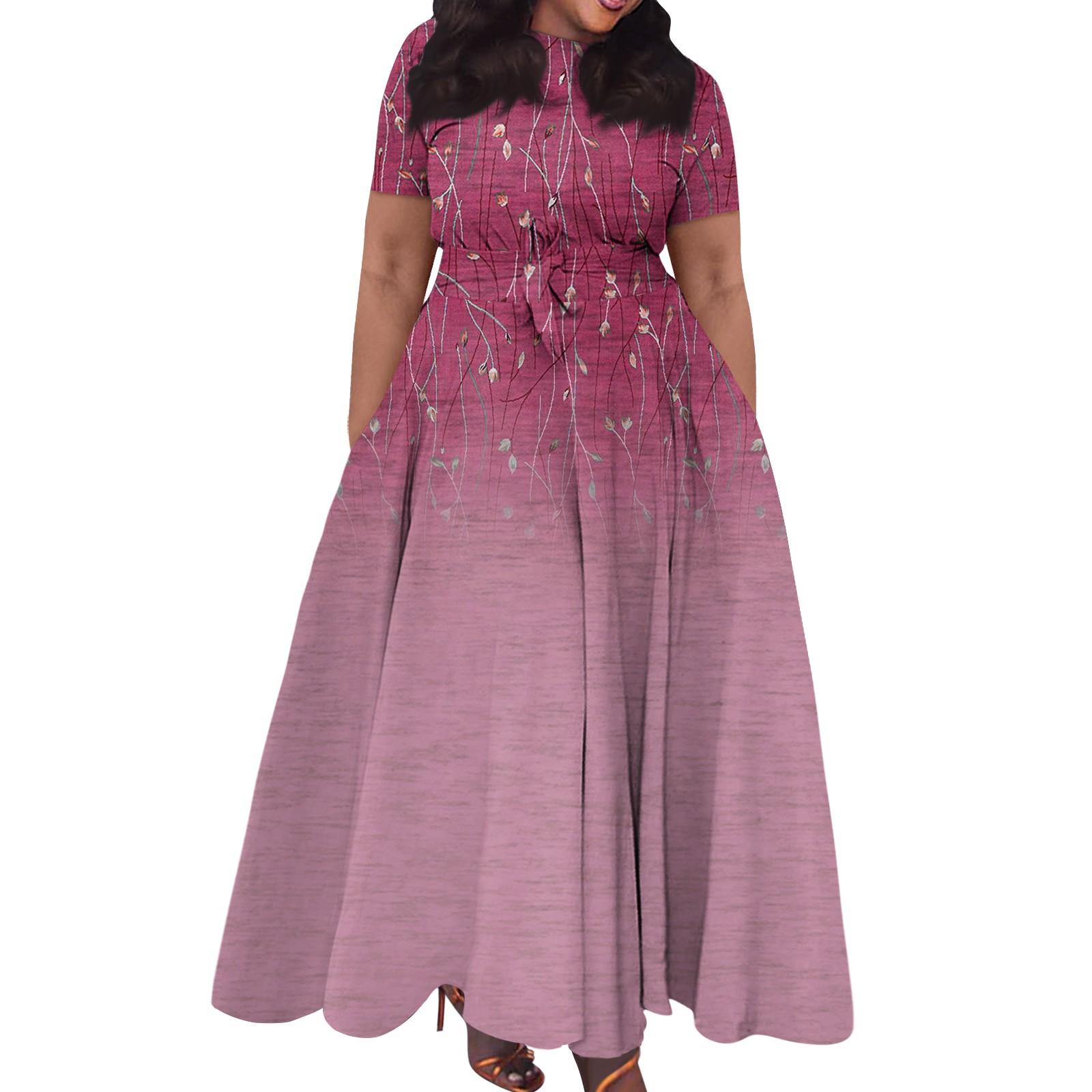 

Женское повседневное модное свободное платье большого размера с принтом, круглым вырезом и короткими рукавами, карманными бретелями XXXXXL