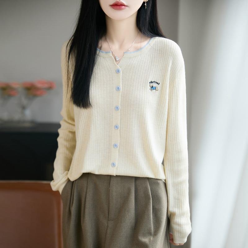 

Color-matched Knitted Cardigan Women s Short Coat Sweater Spring-autumn New Style Embroidered Blouse Top XL бежевий