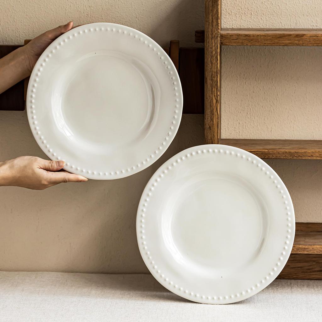 Minimalist Style Pearl Edge Plate Practical Large Plate Dinner Plate Household Restaurant Tableware Vegetable Plate Pasta Plate Round Plate