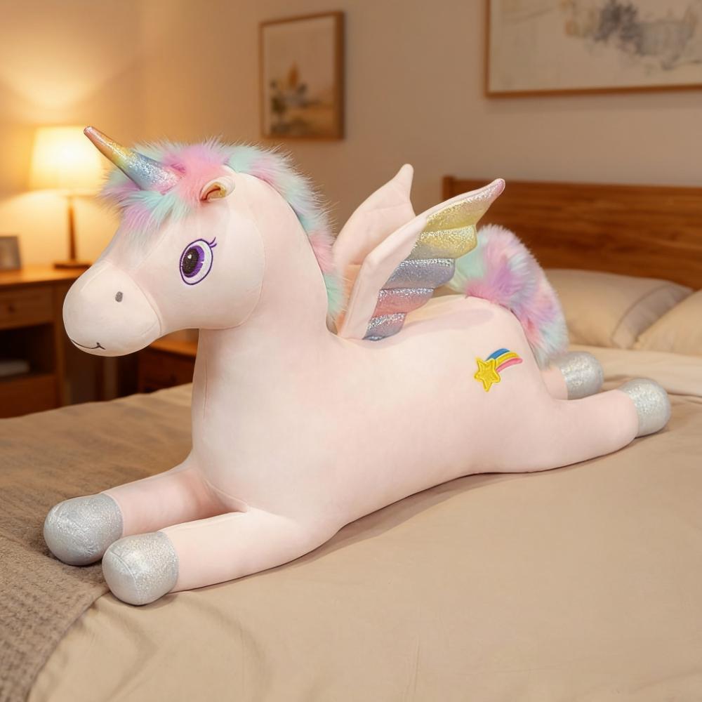 Rosa Weiß Einhorn Plüschtier Stofftier Spielzeug für Jungen Mädchen Kinder Stoffdeko Magisch Fantasie Geschenk Weich Niedlich Kawaii Stil Geschenk 80cm