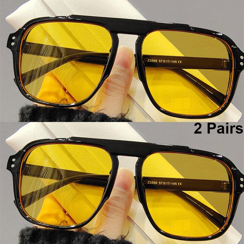 

2 пары квадратных солнцезащитных очков-авиаторов, мужские, модные, оверсайз, в корейском стиле, для улицы, женские, трендовые, простые, однотонные