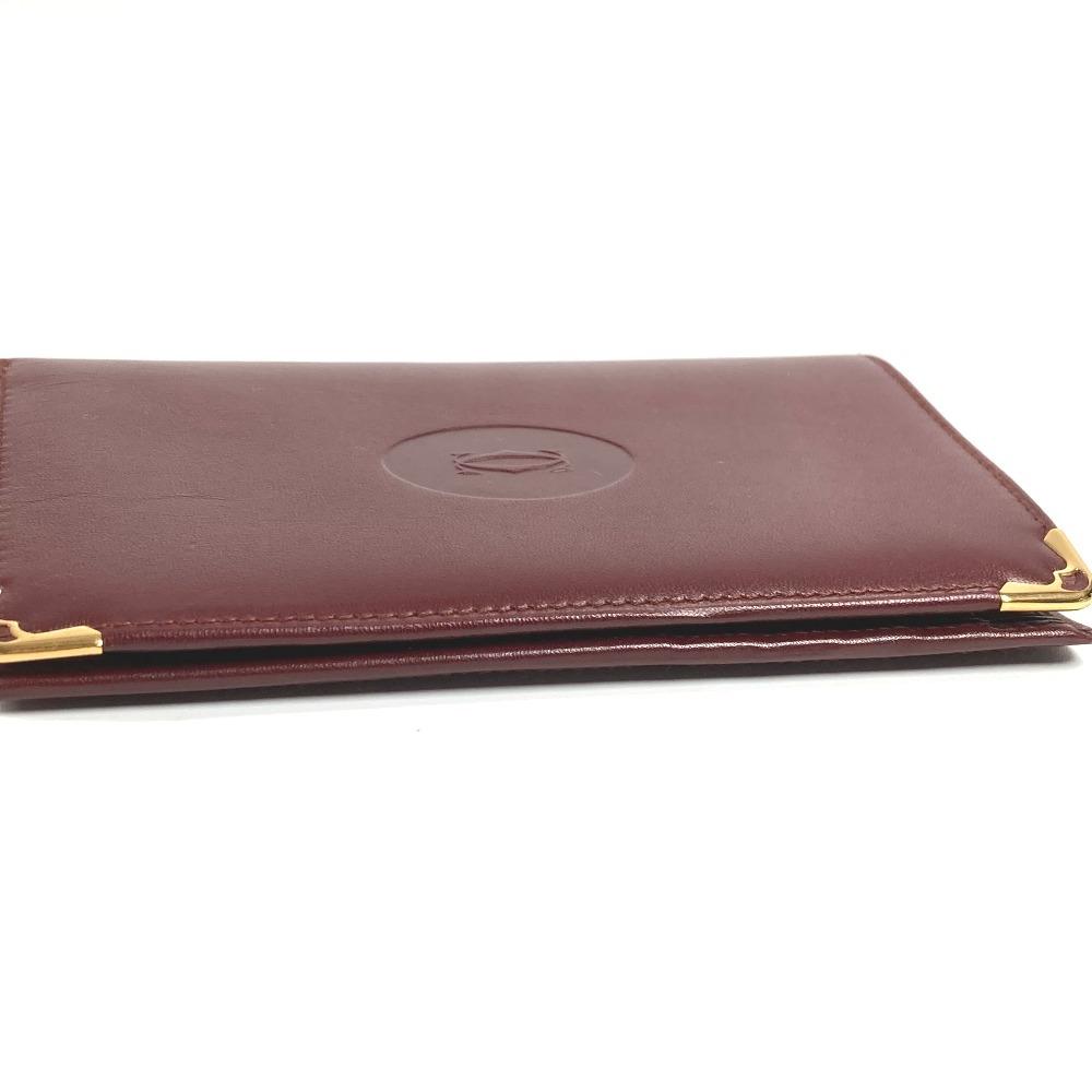 CARTIER Must de Line logo Card Holder Pass Case Card Case Leather wine-red