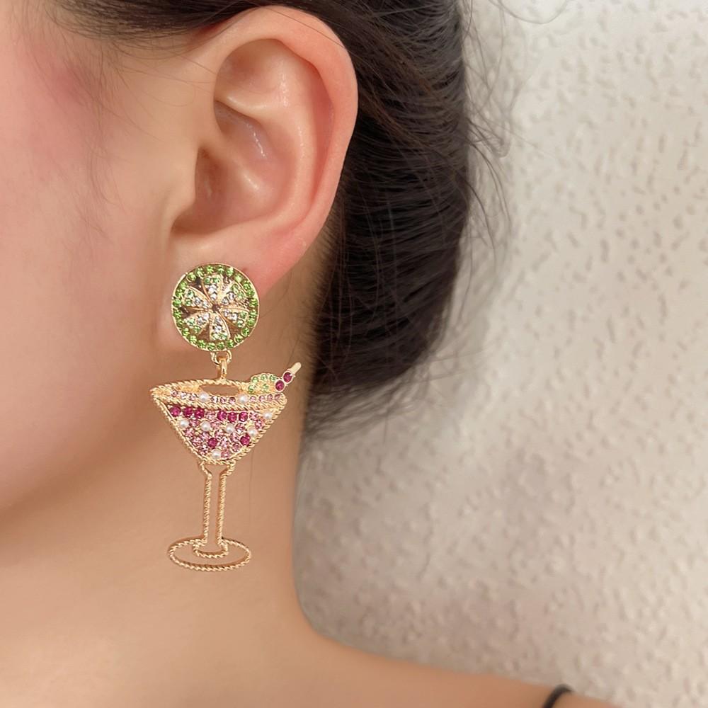 European and American Fashion Wine Glass Shape Versatile Earrings Alloy Diamond-encrusted Hollow Pearl Earrings Cross-border Wholesale Manufacturers