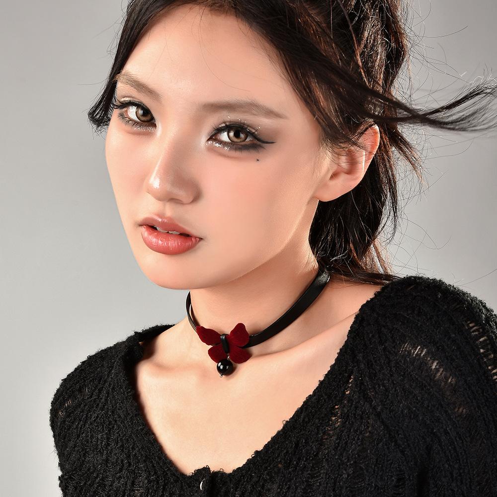 Sweetheart Barbie Bow Necklace Female Flocking Butterfly Pearl Sweet Collar Choker Collarbone Chain