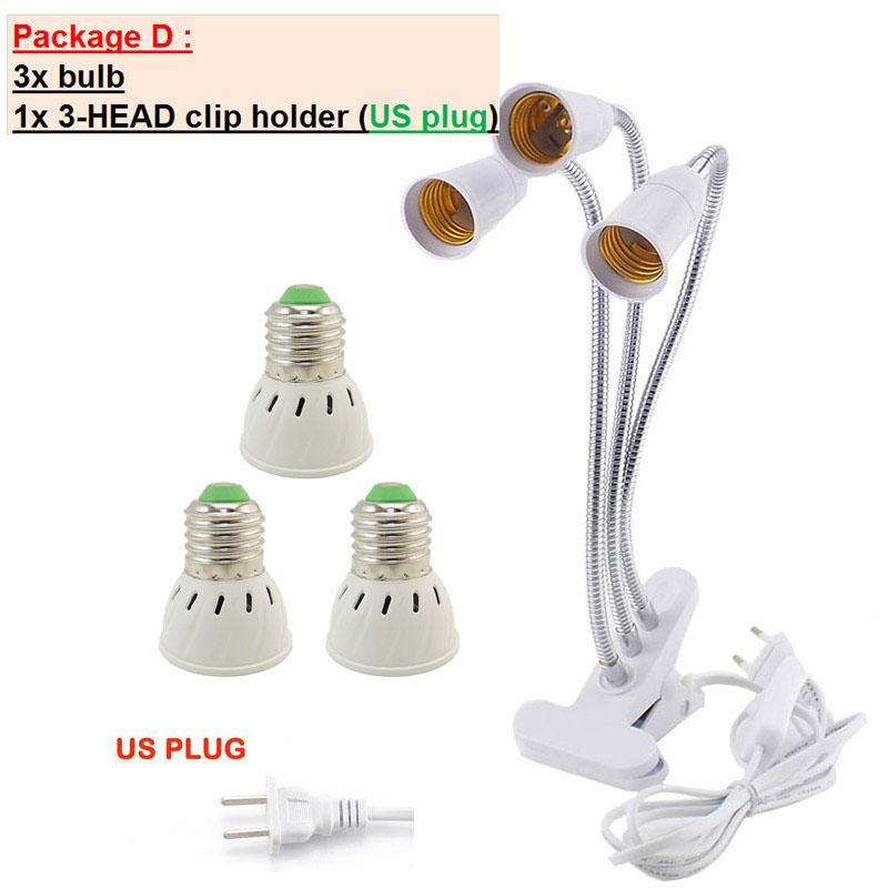 

80LED 3 Head Full Spectrum Sunlight Flower Plant Grow Light Phyto Lamp Desk Clip Yellow Fitolamp Indoor Veg Growbox Greenhouse 48 LED