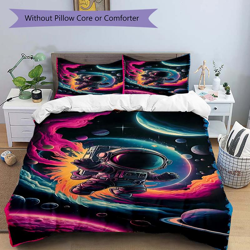 

3pcs Cosmic Astronaut Space Exploration Comforter Set with One Quilt Cover and Two Pillowcases (No Core) - Home Decor, Festival Gift, Polyester Fabric 135x200cm