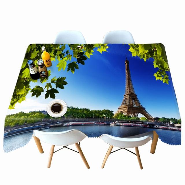 Historical Buildings Pattern Tablecloth Blue Sky Thicken Cotton Rectangular Round Table Cloth For Wedding Picnic Party