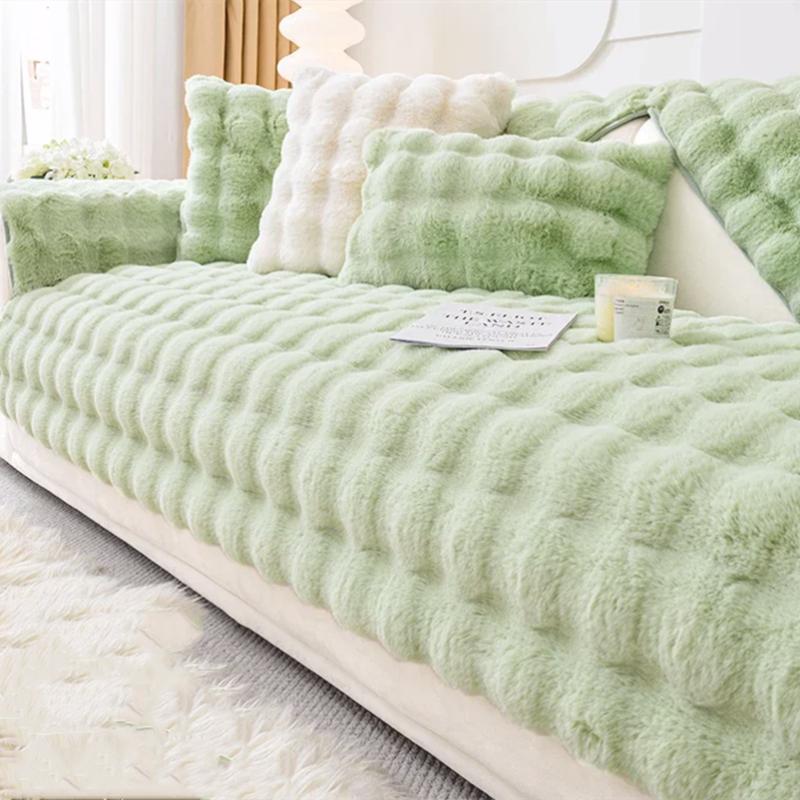 Warm Pink Plush Sofa Towel Soft Rabbit Winter Thickened Sofa Cover Cloth Non-slip Universal Pillowcover Home Protective Mat