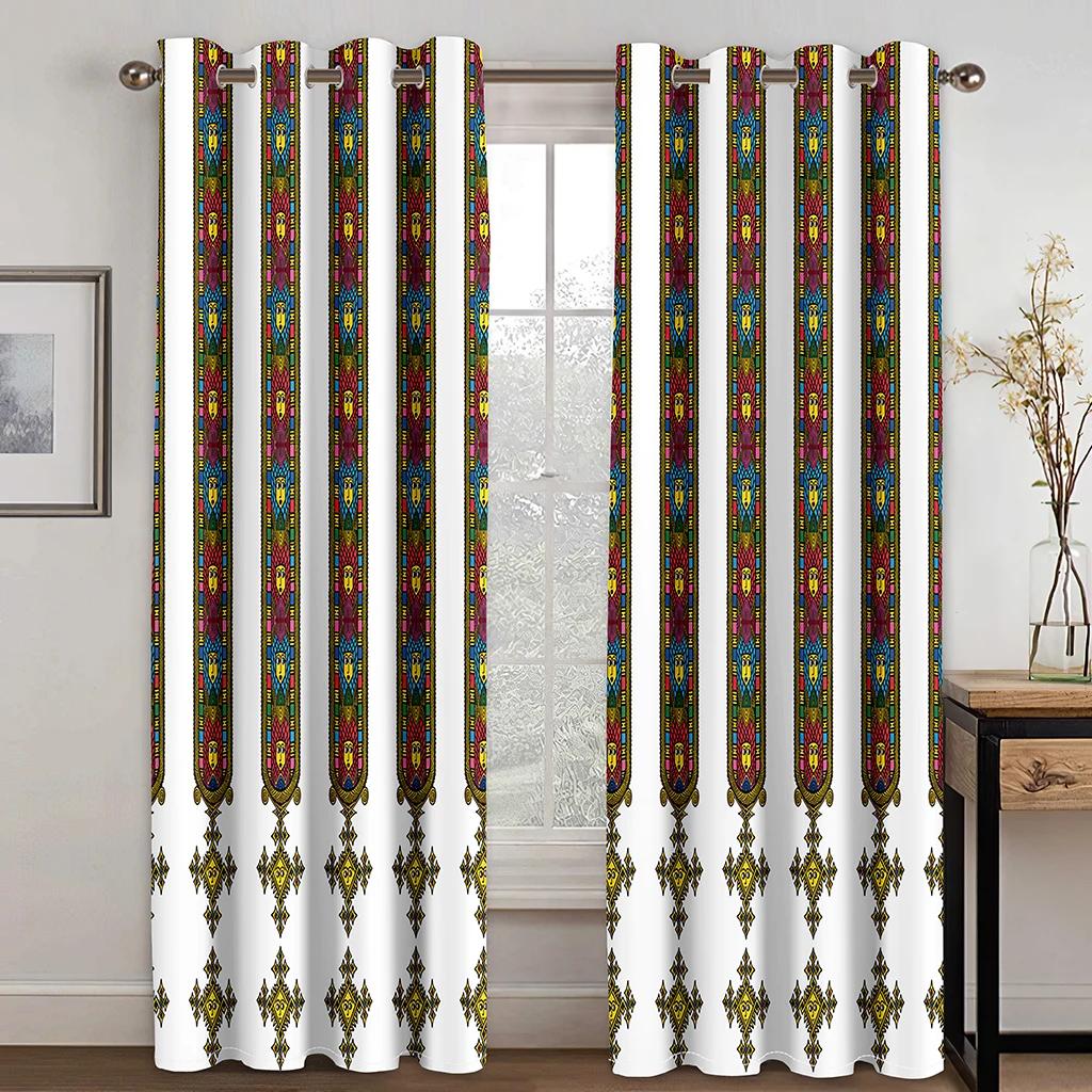 Ethiopian Ethnic Special Decoration Thin Fabric Curtain for Living Room Bedroom Curtain 3D Print Luxury Window Treatment Drapes