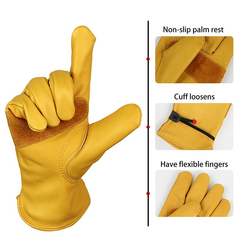 1 Pair Yellow Cowhide Heavy Duty Safety Protective Driver Working Welding Stretchable Mechanic Glove Leather Work Gloves For Men
